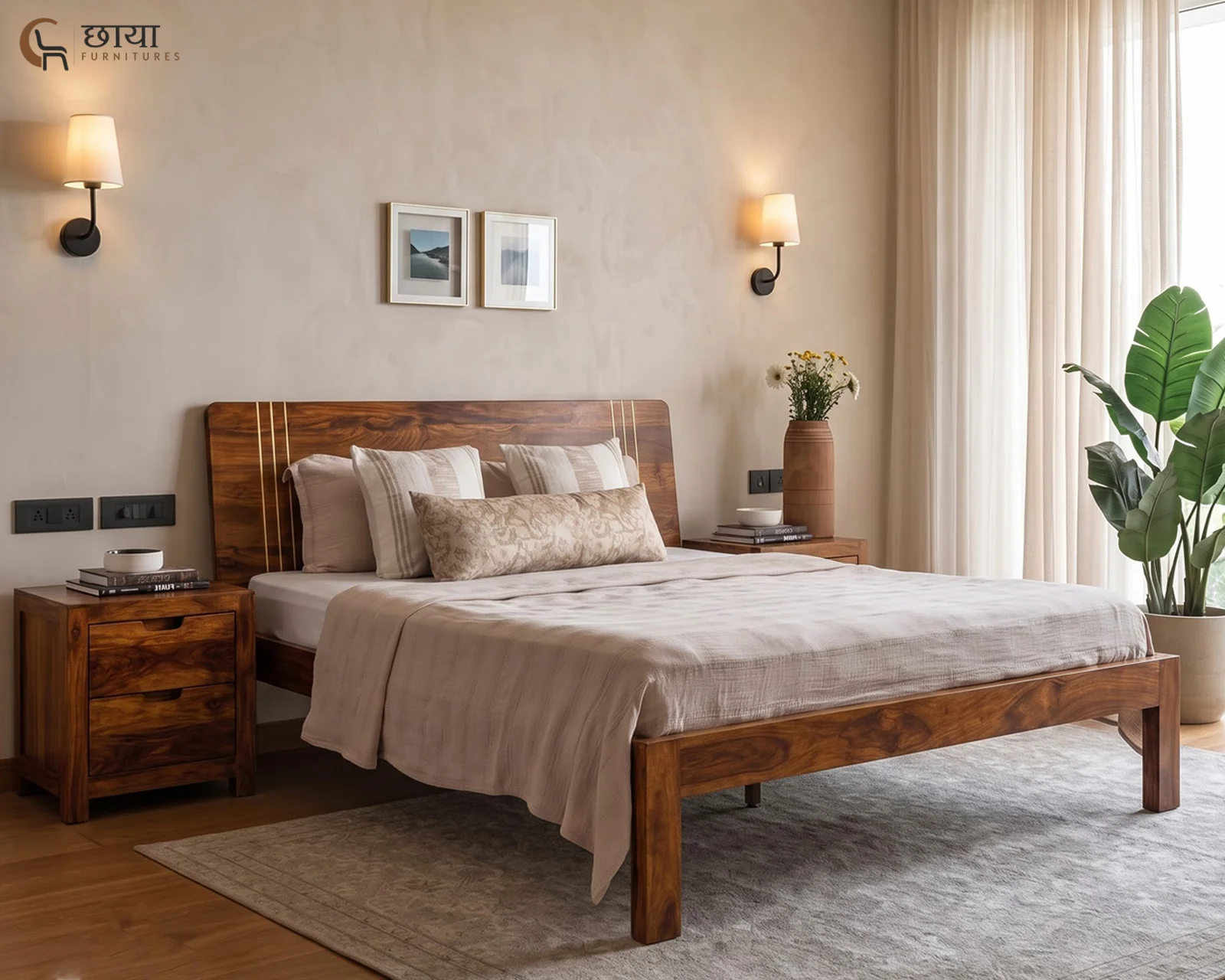 Eddie Sheesham Wood Bed Without Storage (King Size, Honey Finish) — 10