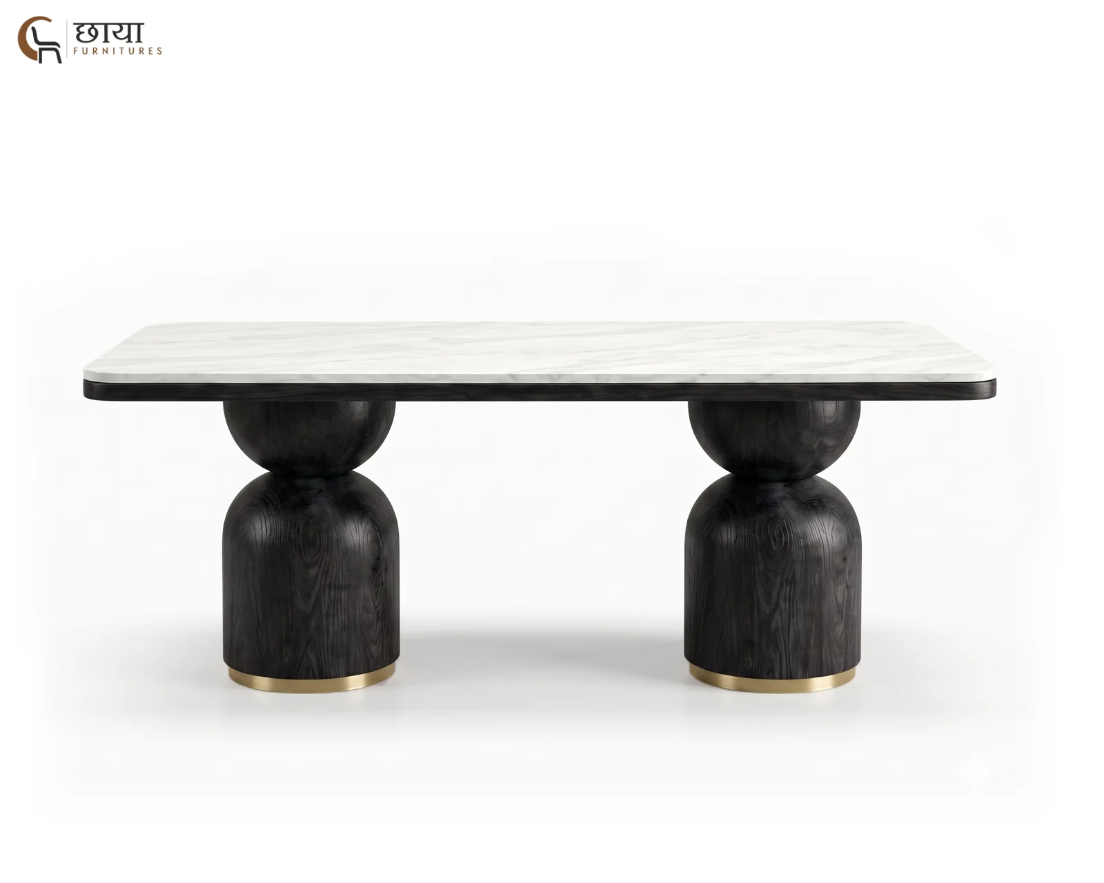 Grace 6 Seater Dining Table with Marble Top (Black Finish) — 17