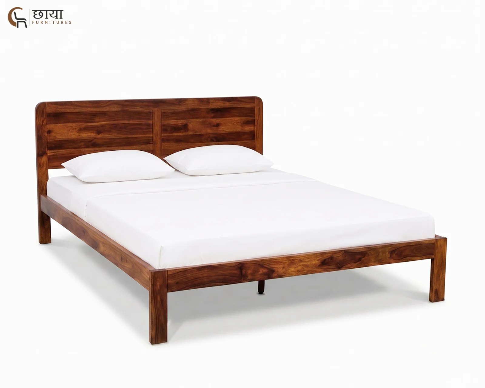 Hannah Sheesham Wood Bed Without Storage (Queen Size, Honey Finish) — 5