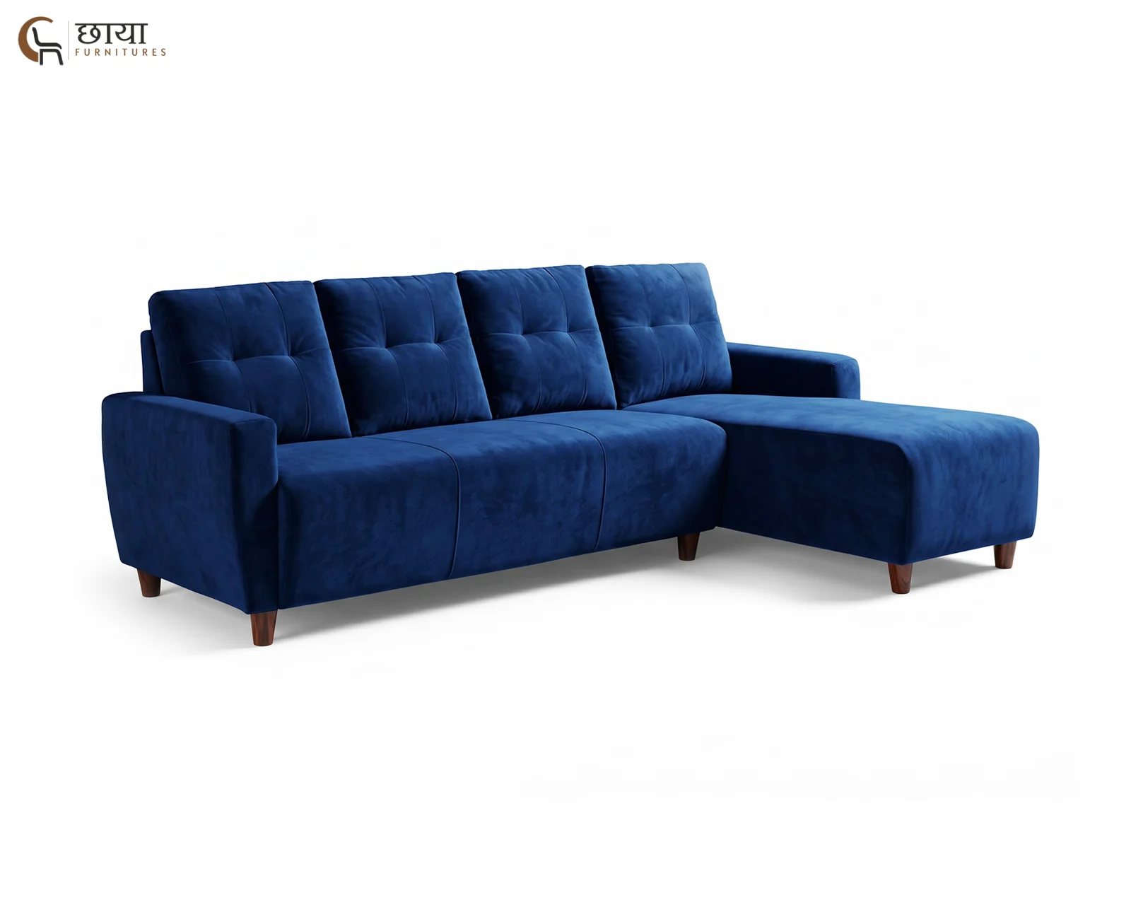 Casa L Shape Right Aligned Fabric Sofa (Blue Velvet) — 2