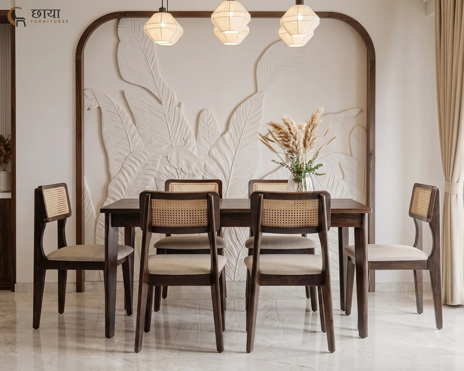 Aangan 6 Seater Dining Table Set (Walnut Finish) — 150