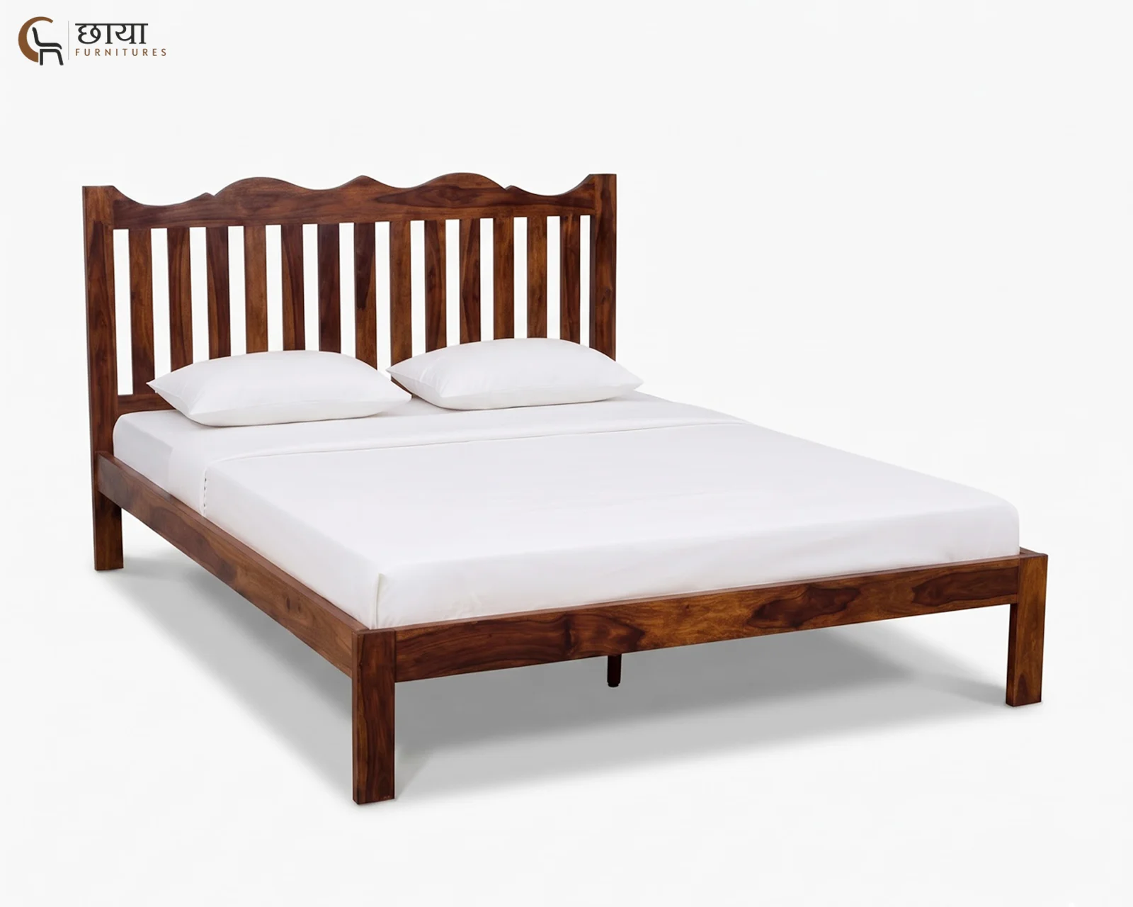 Davos Sheesham Wood Bed Without Storage (Queen Size, Honey Finish) — 1