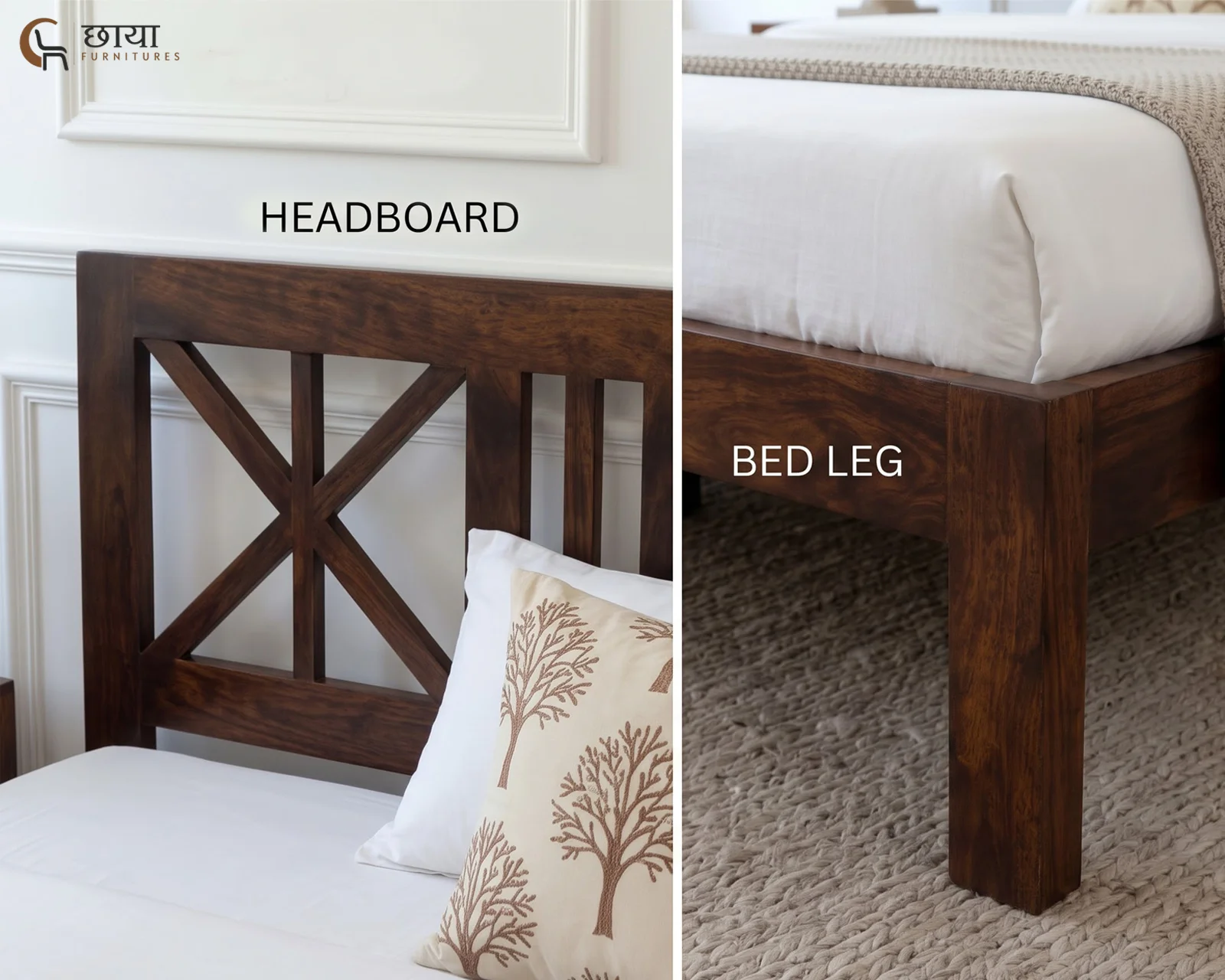 Carol Sheesham Wood Bed Without Storage (Queen Size, Walnut Finish) — 10