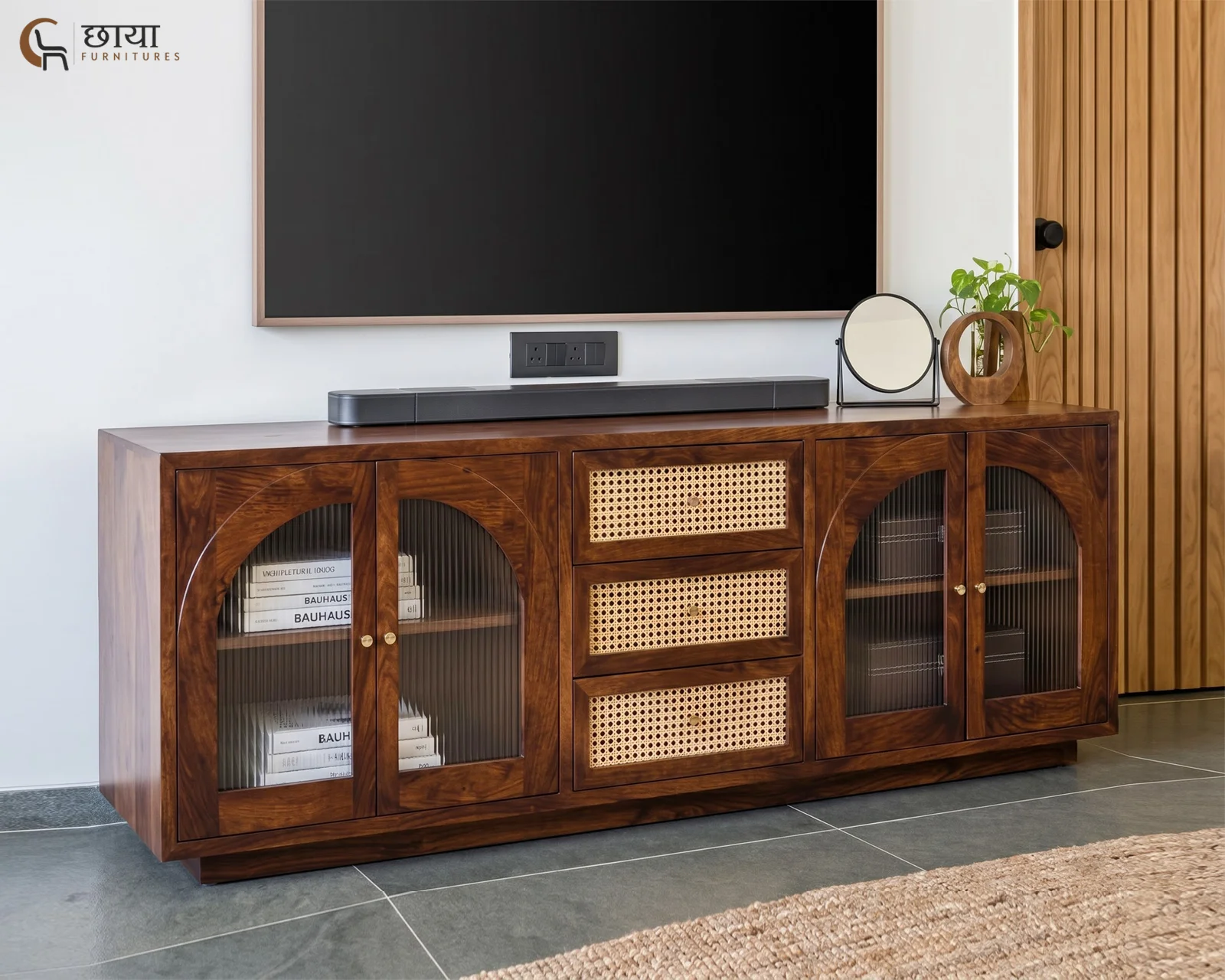 Zayn TV Unit (Teak Finish) — front 1