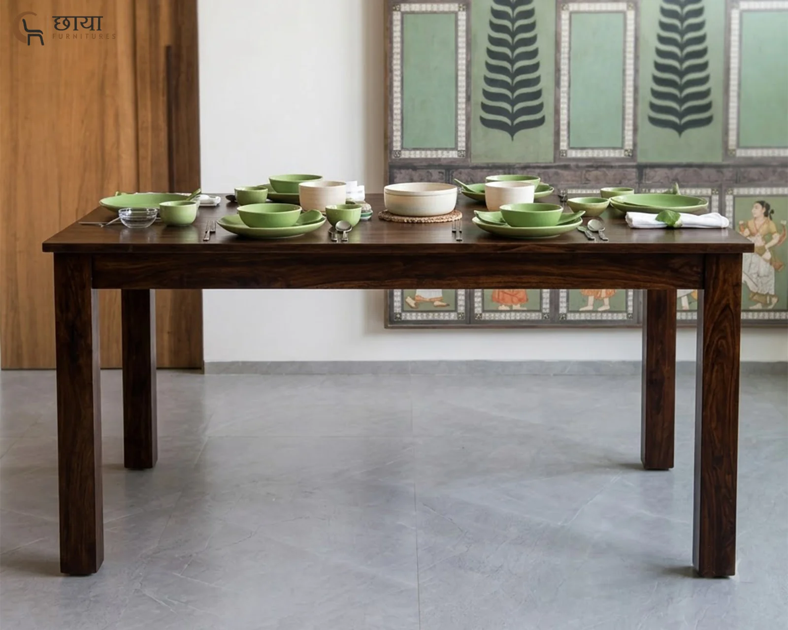 Utsav 6 Seater Dining Table (Walnut Finish) — 1
