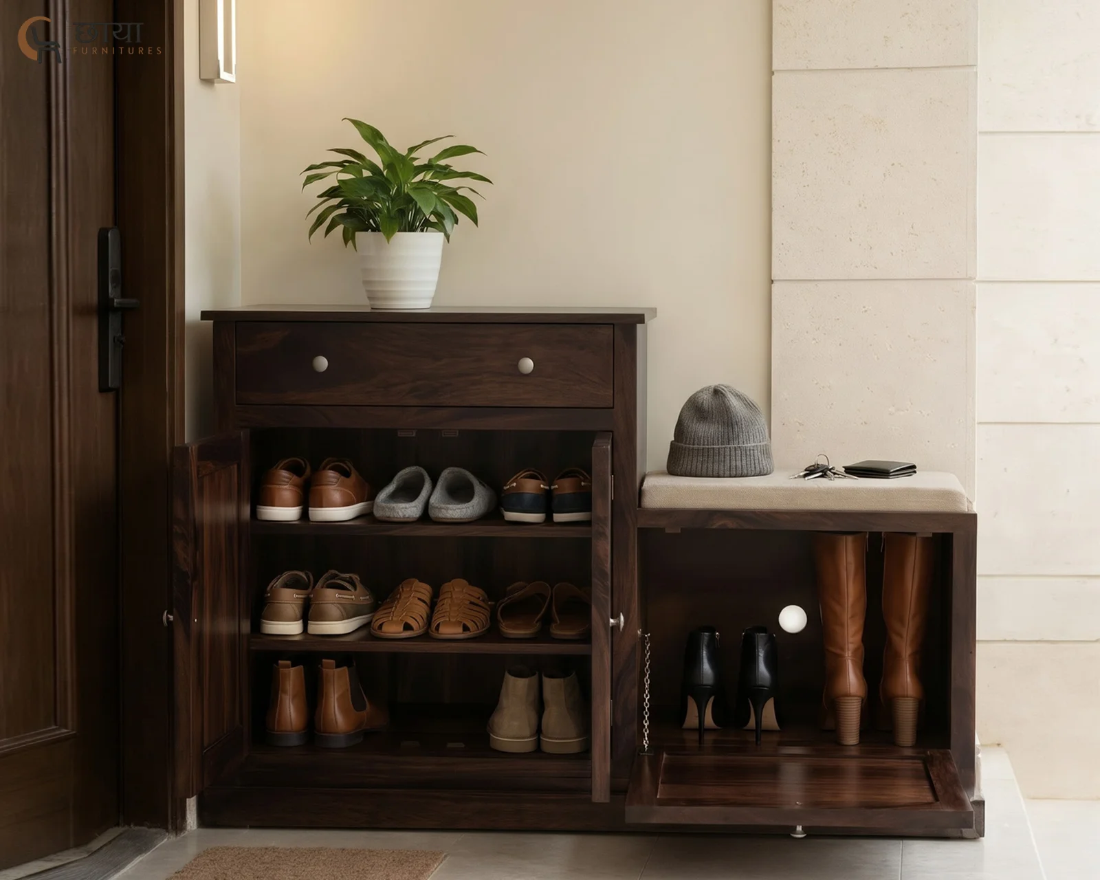 Elara Shoe Rack (Walnut Finish) — 12