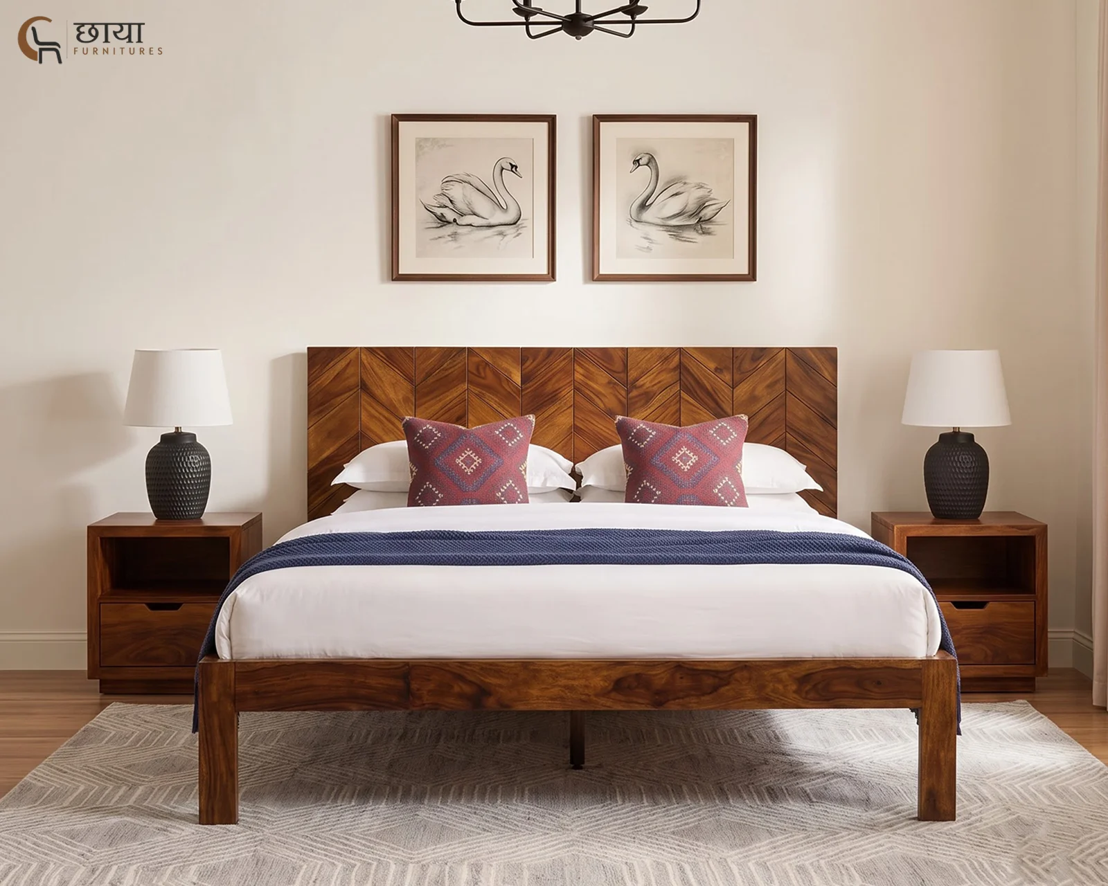 Frey Sheesham Wood Bed Without Storage (King Size, Honey Finish) — 12