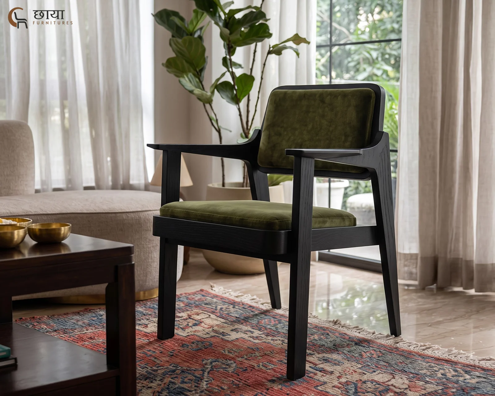 Saul Arm Chair (Black Finish, Green Velvet) — 12