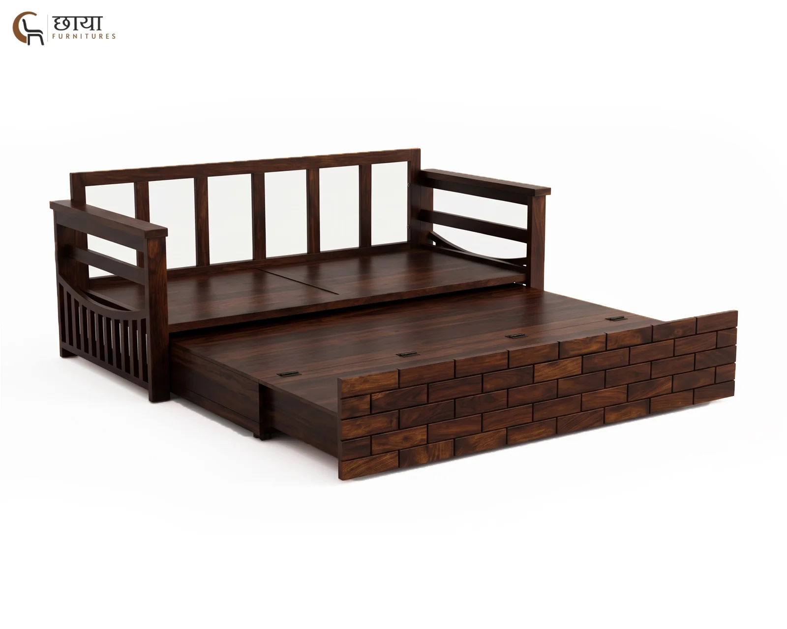 Varys Wooden Sofa Cum Bed (Queen Size, Walnut Finish) — 6