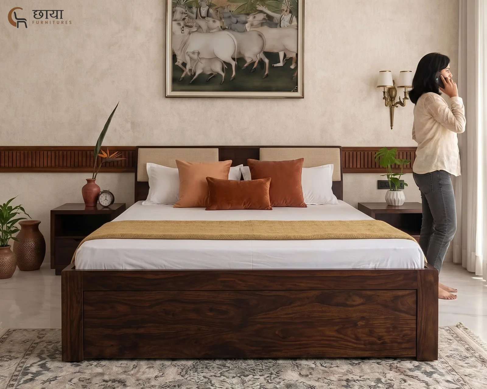 Darbar Sheesham Wood Bed With Drawer Storage (King Size, Walnut Finish) — 30