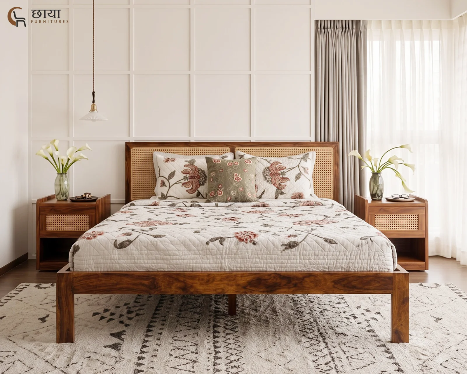 Adam Sheesham Wood Bed Without Storage (Queen Size, Honey Finish) — 15