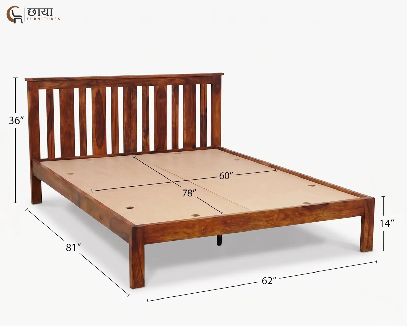 Magnus Sheesham Wood Bed Without Storage (Queen Size, Honey Finish) — queen (2)