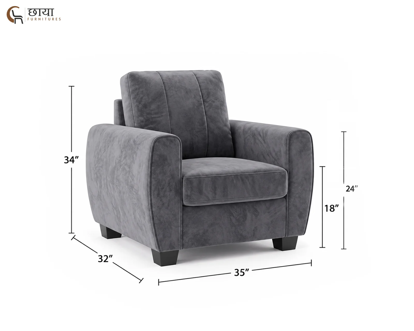 Edan 3+1+1 Fabric Sofa (Grey) — dim 5