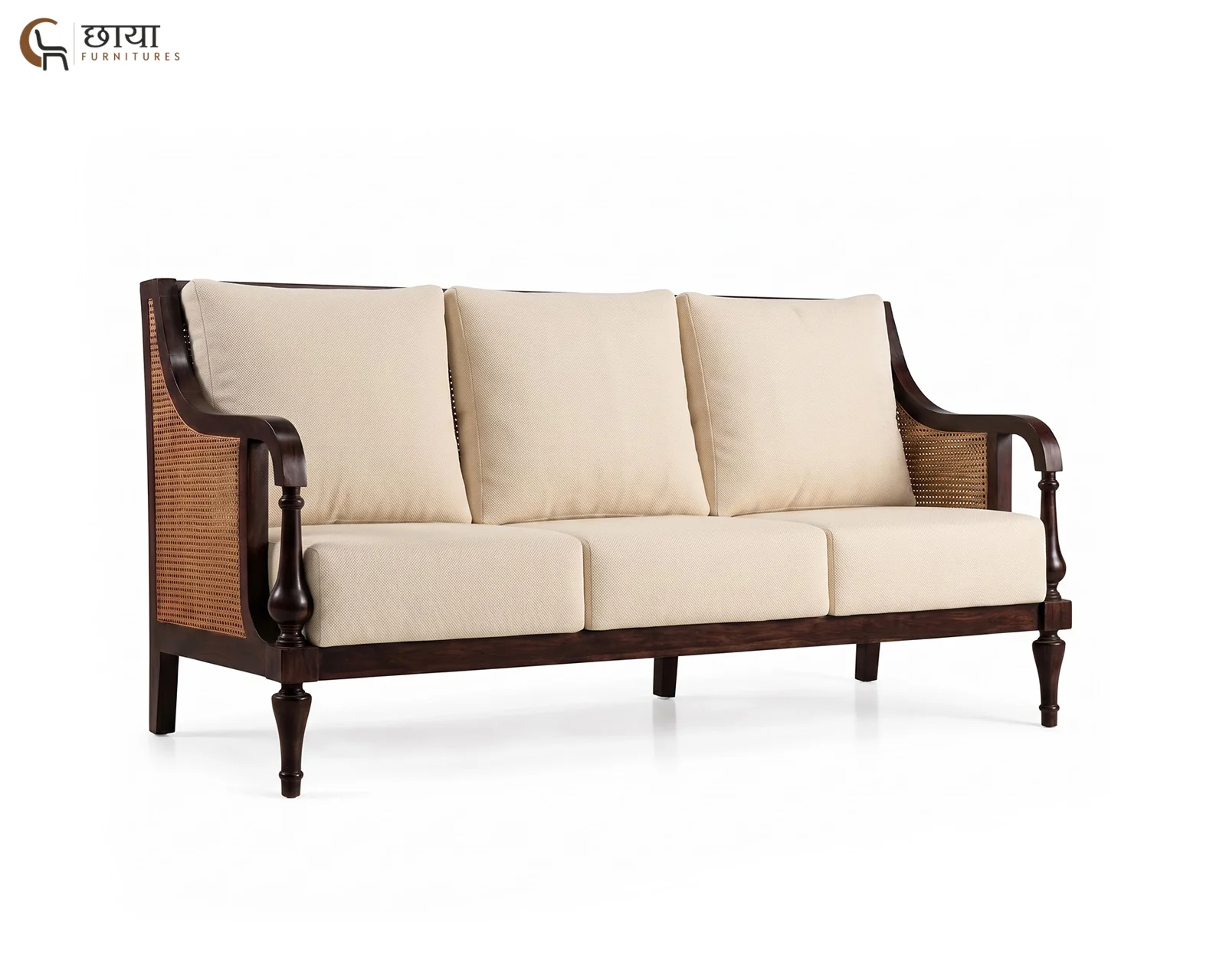 Meher 3 Seater Wooden Sofa (Walnut Finish) — 5