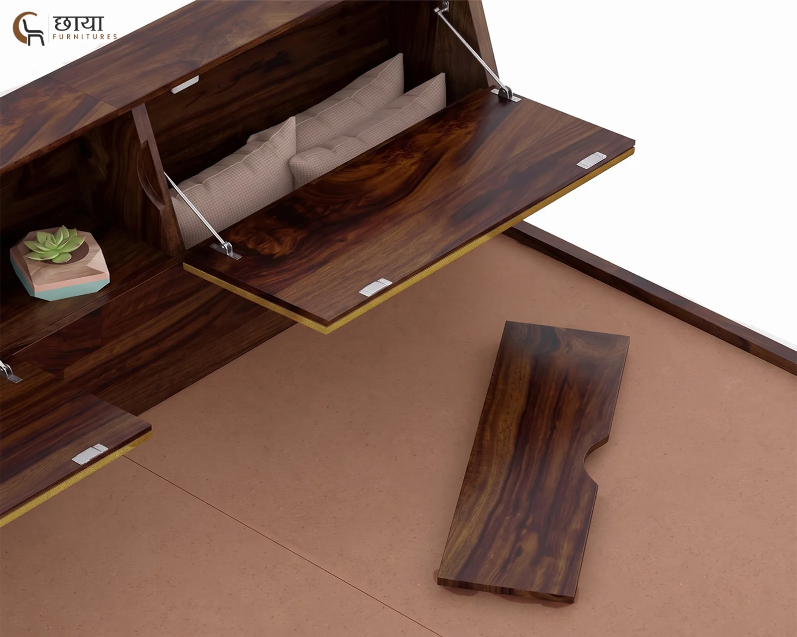 Darbar Sheesham Wood Bed With Drawer Storage (Queen Size, Walnut Finish) — 23