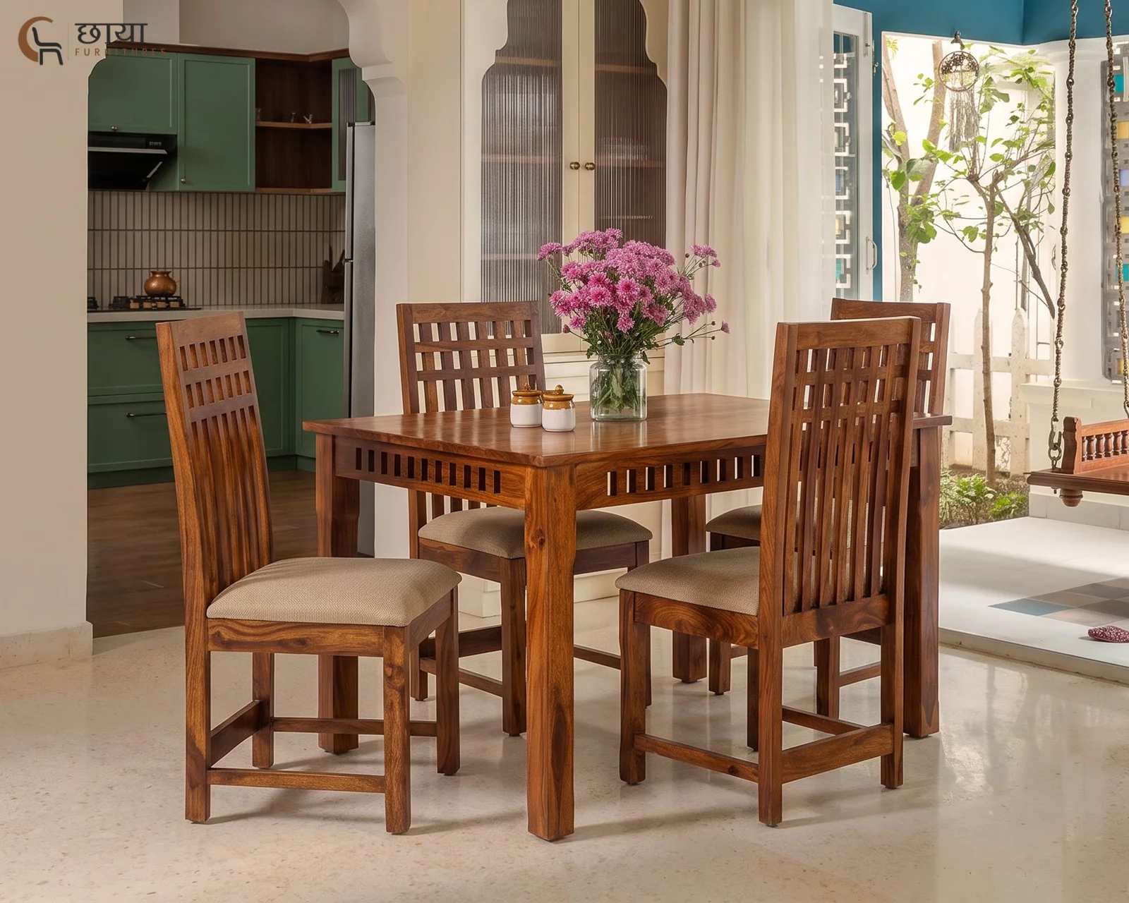 Haven 4 Seater Dining Table Set (Honey Finish) — front (2)