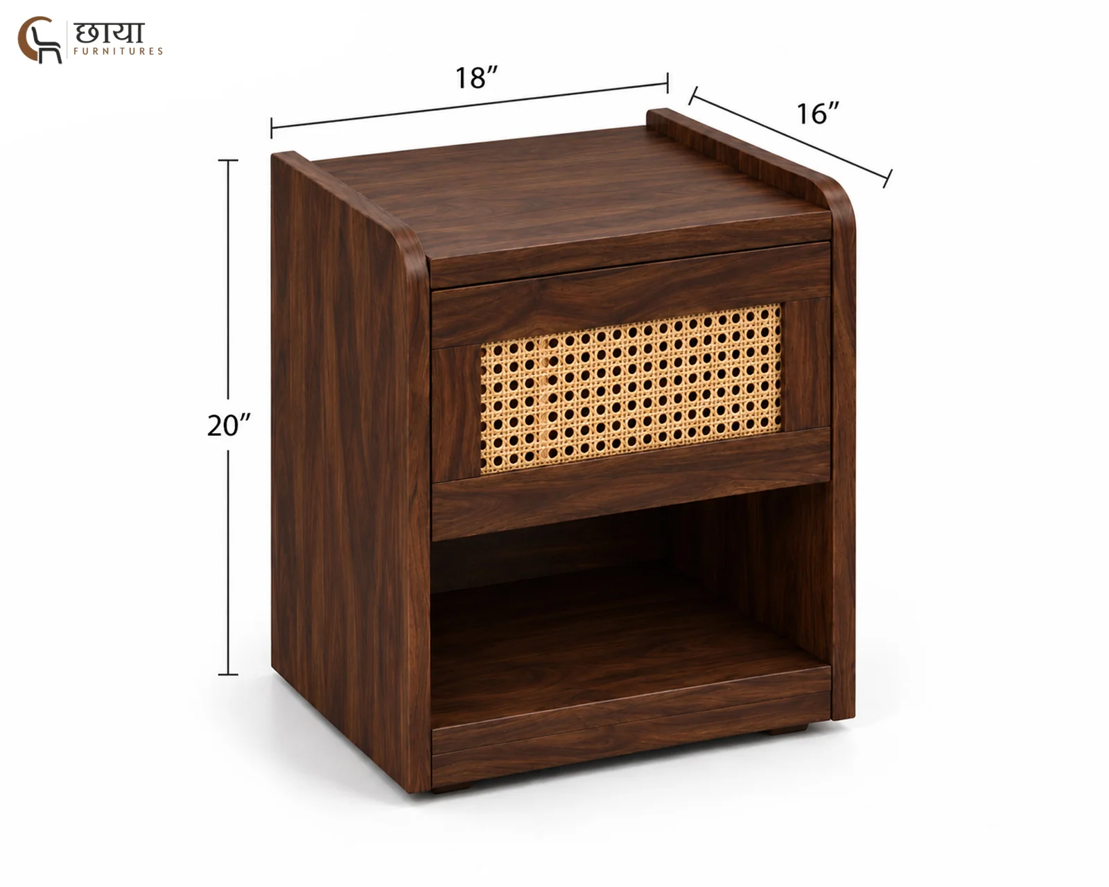 Nivas Bedside Table (Walnut Finish) — dim 2