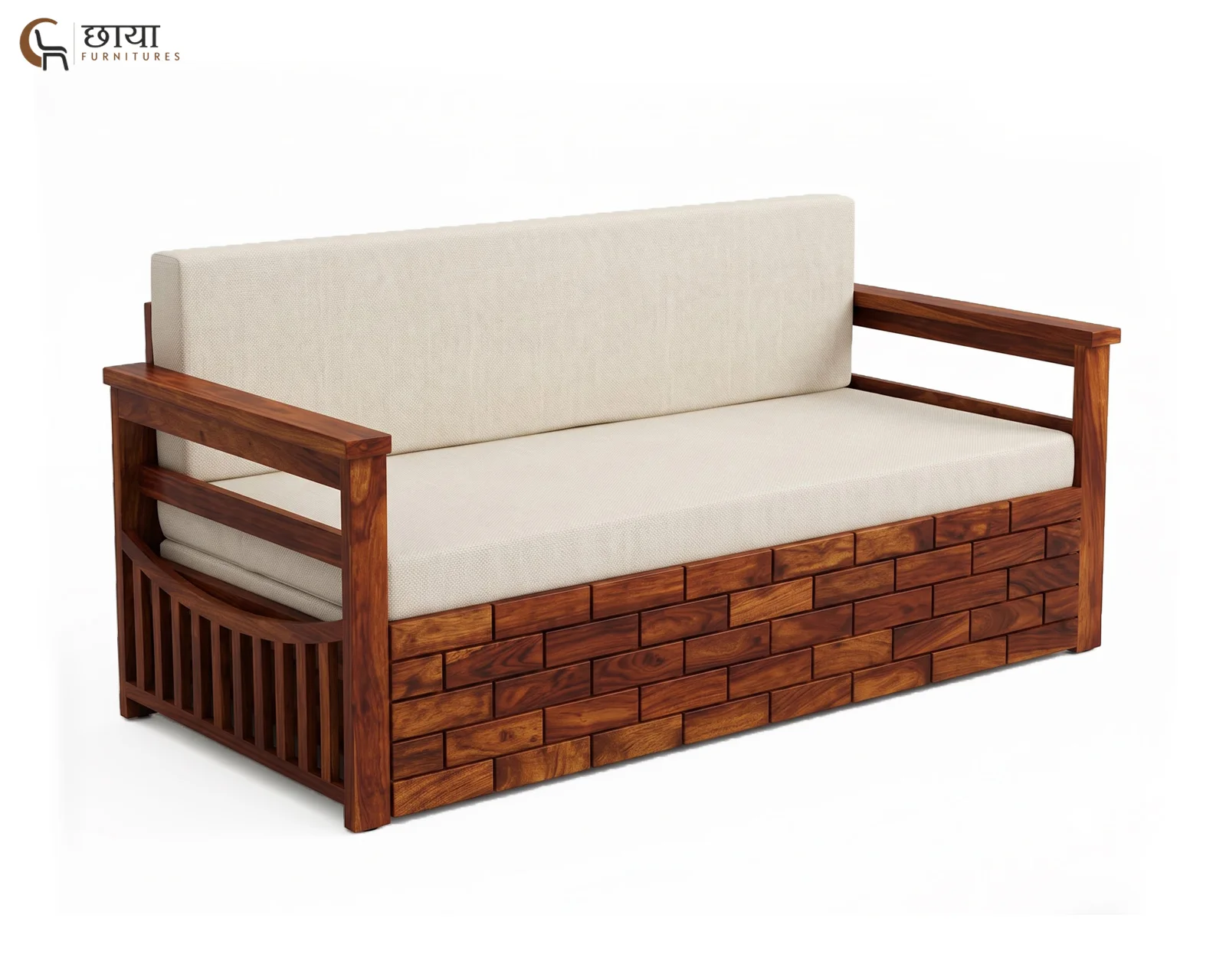 Varys Wooden Sofa Cum Bed (King Size, Honey Finish) — 8