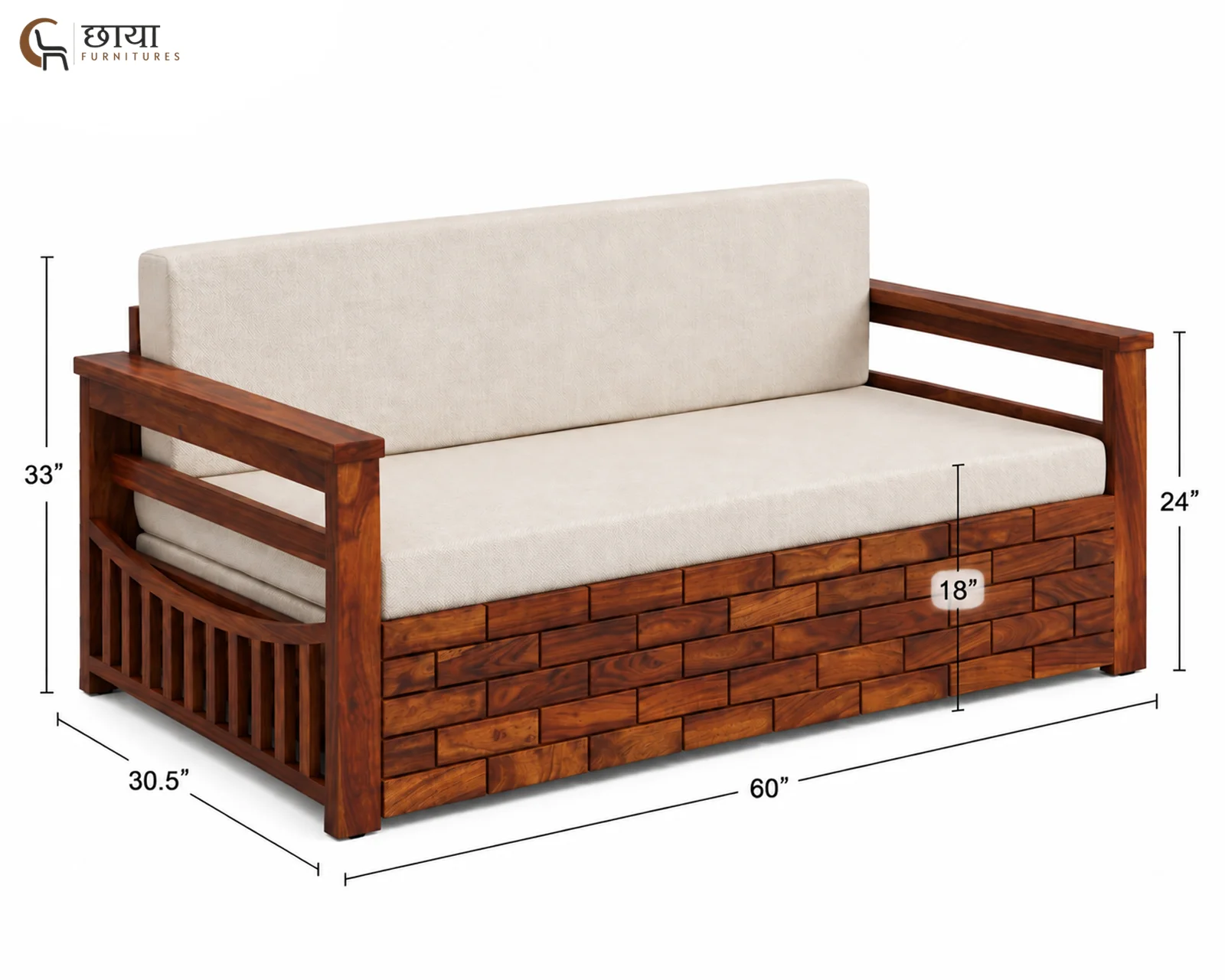 Varys Wooden Sofa Cum Bed (Queen Size, Honey Finish) — Queen size (1)