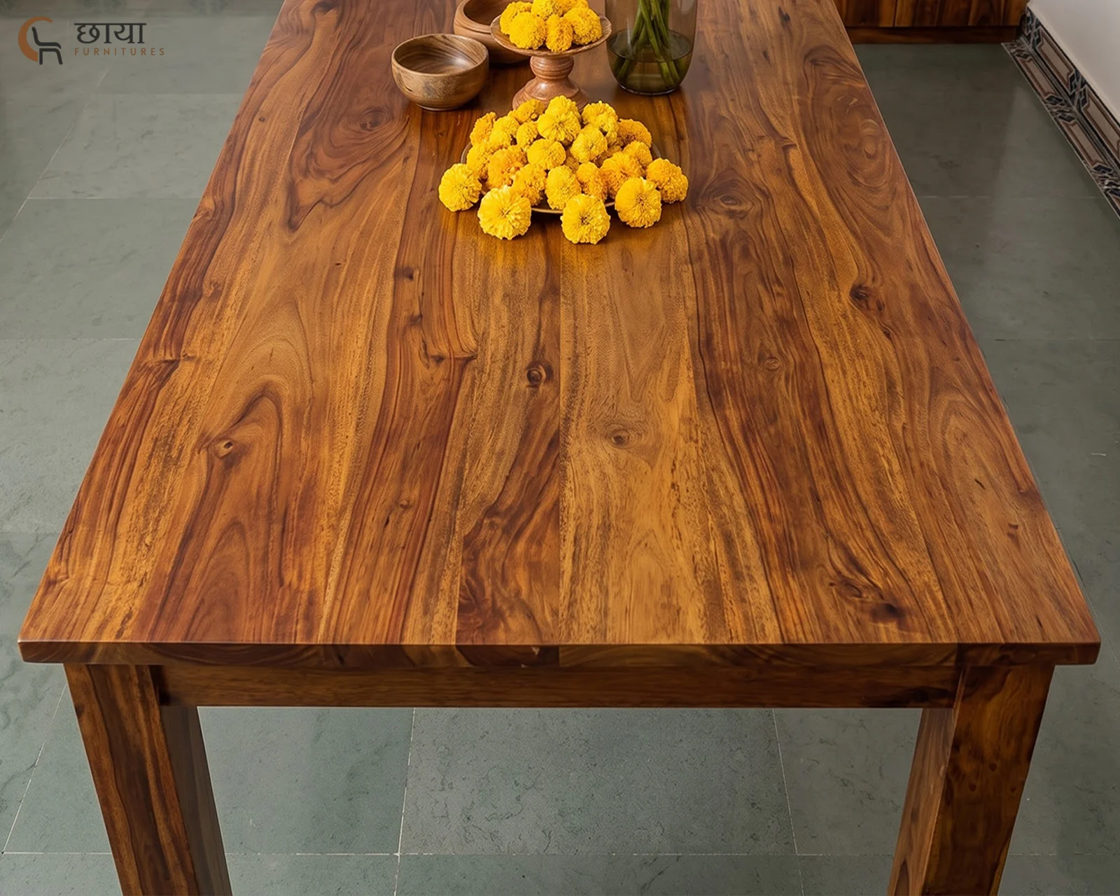Utsav 6 Seater Dining Table (Honey Finish) — 12