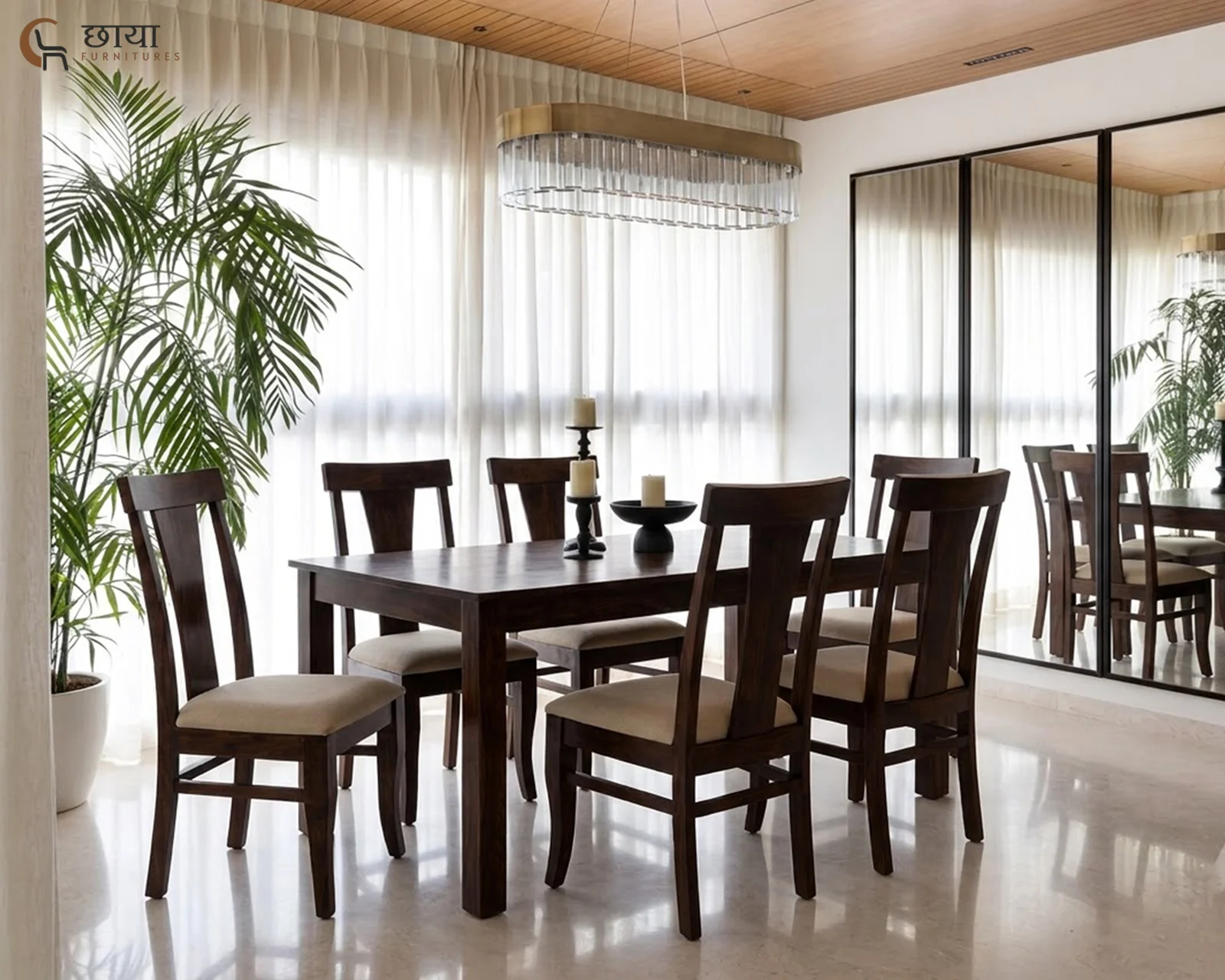 Utsav 6 Seater Dining Table Set (Walnut Finish) — 3
