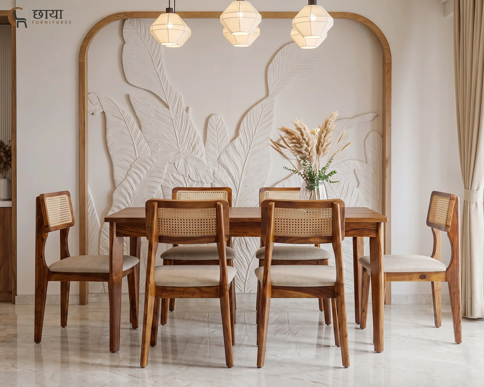 Aangan 6 Seater Dining Table Set (Honey Finish) — 154