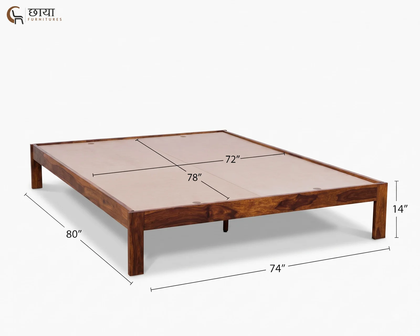 Yara Sheesham Wood Bed Without Storage (King Size, Honey Finish) — king (2)