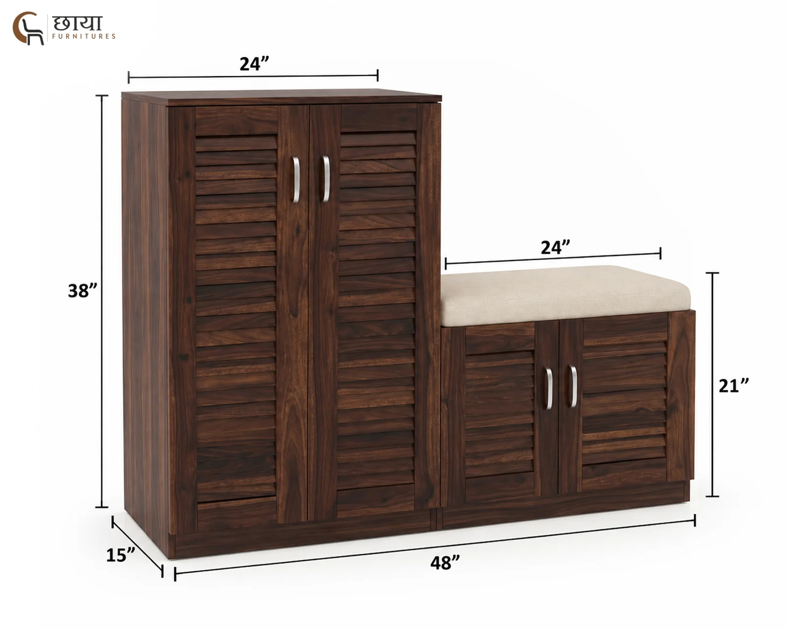 Veyra Shoe Rack (Walnut Finish) — dim 2