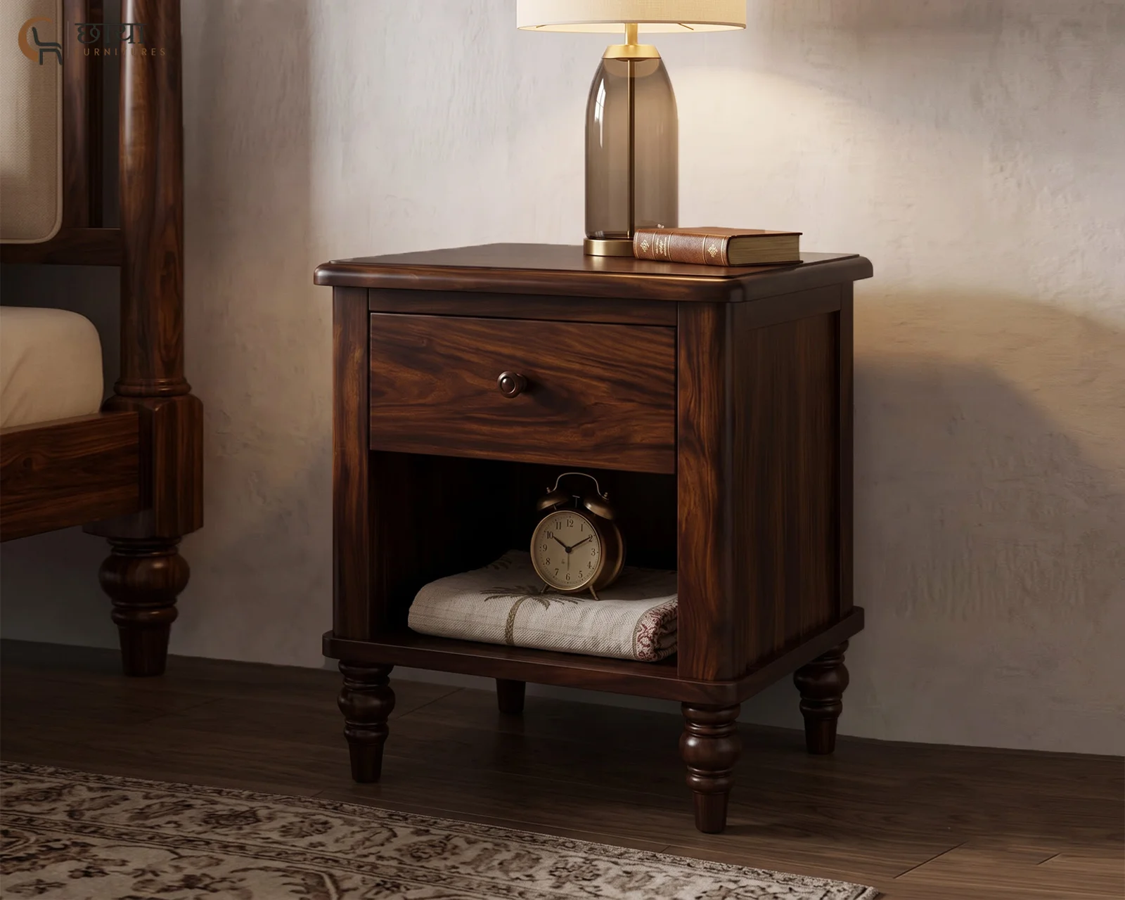 Rajveer Bedside Table (Walnut Finish) — front (2)