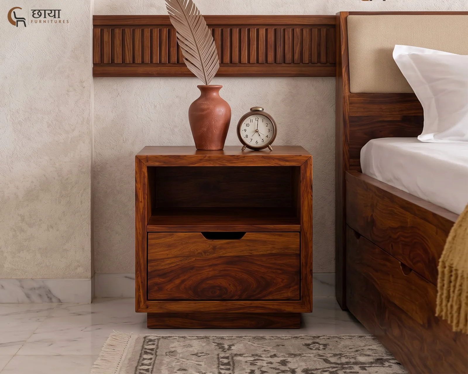 Nexa Bedside Table (Honey Finish) — 8