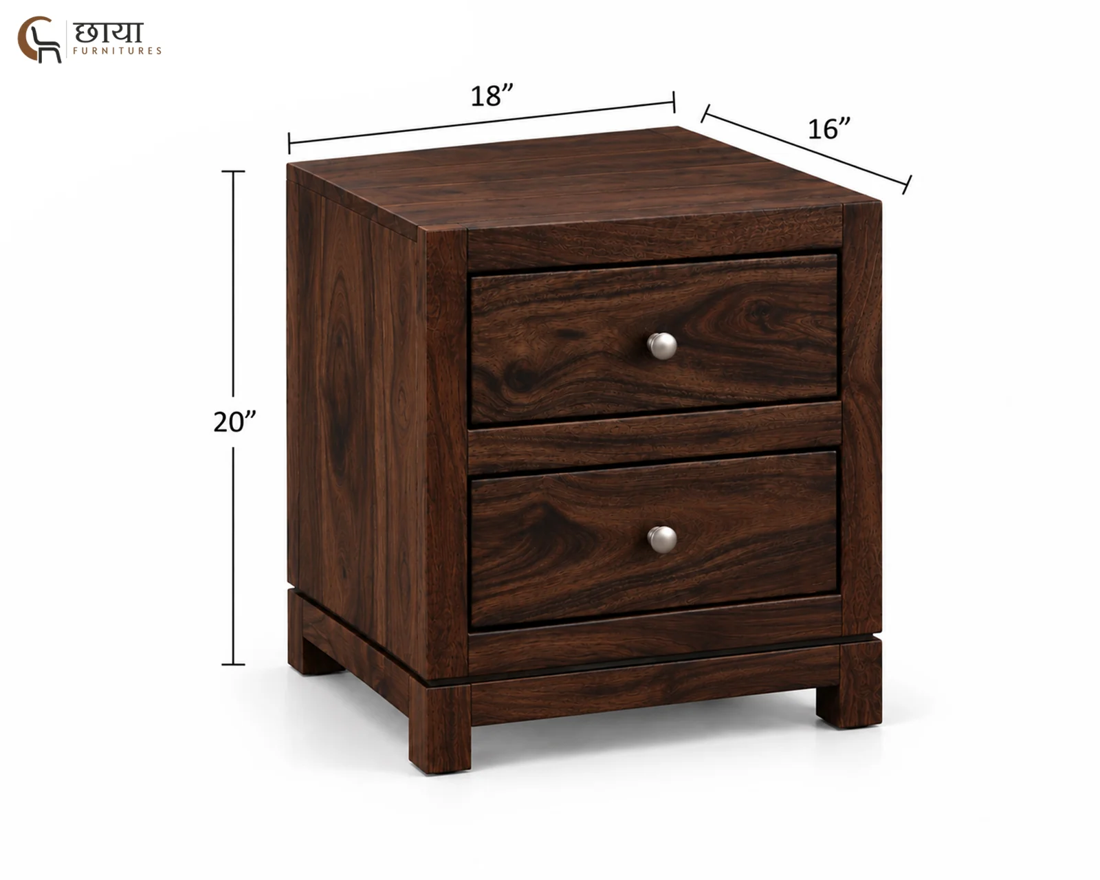 Nidra Bedside Table (Walnut Finish) — dim 2