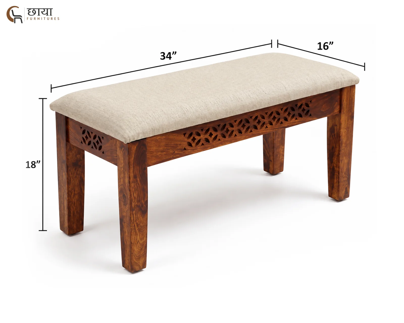 Luxe 4 Seater Dining Table Set With Bench (Honey Finish) — 8