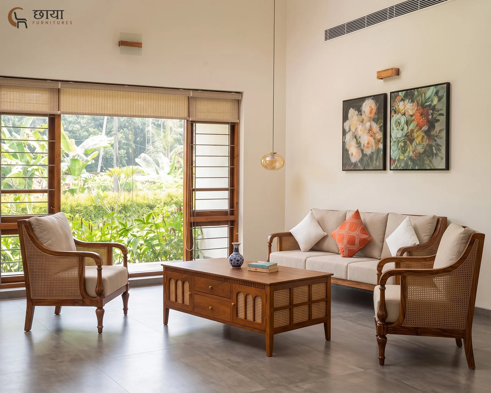 Meher 3+1+1 Wooden Sofa (Honey Finish) — 11