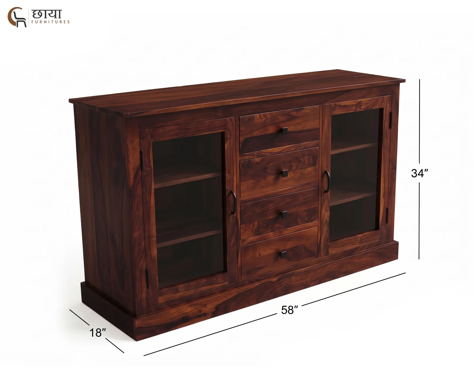 Logan Sheesham Wood Sideboard (Walnut Finish) — dim 2
