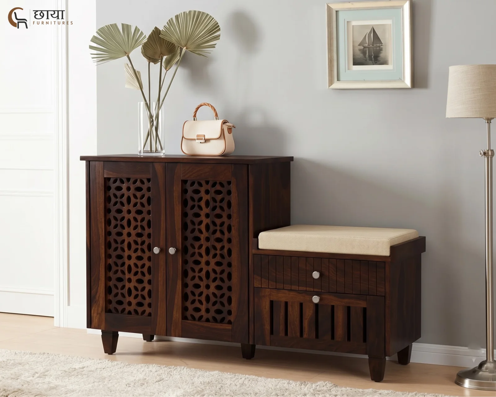 Luxe Shoe Rack (Walnut Finish) — front