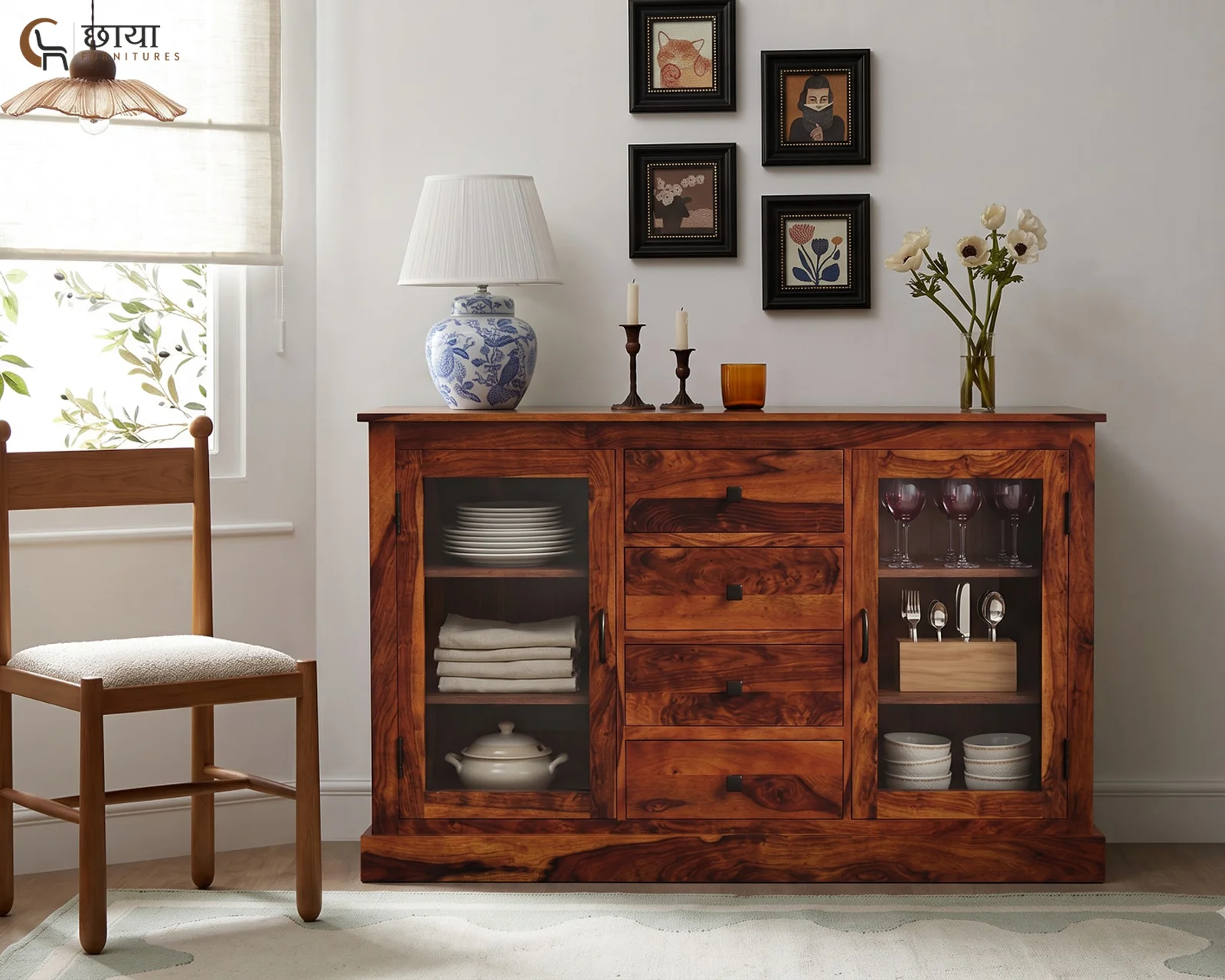 Logan Sheesham Wood Sideboard (Honey Finish) — 14