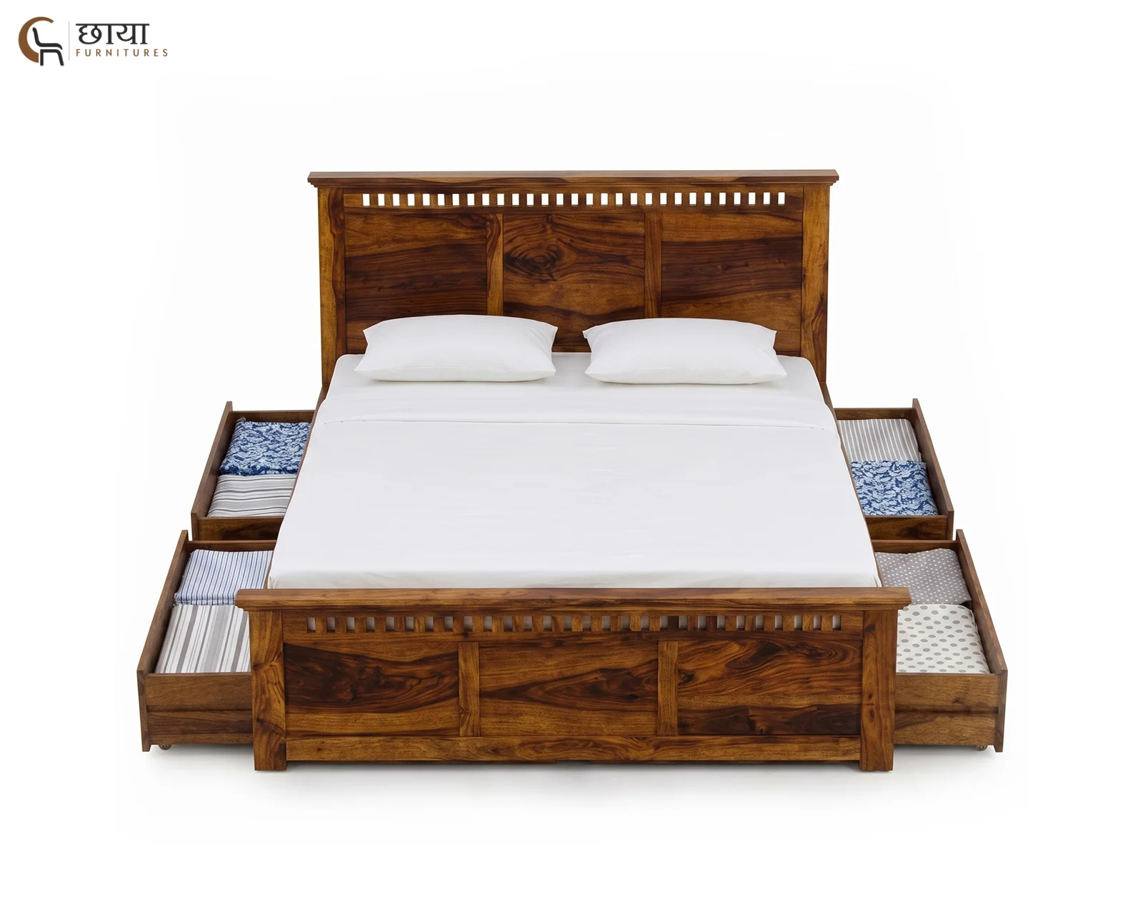 Manasa Sheesham Wood Bed With Drawer Storage (King Size, Honey Finish) — 3