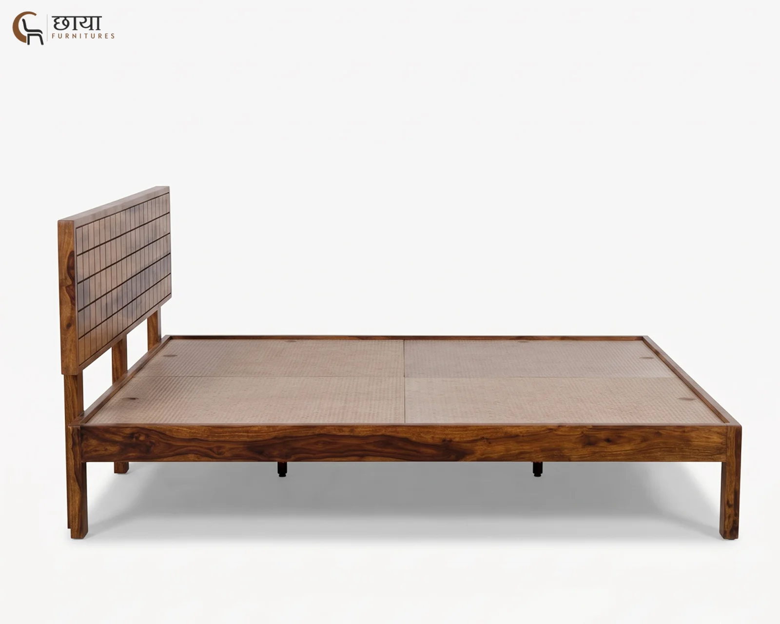 Denver Sheesham Wood Bed Without Storage (Queen Size, Honey Finish) — 2