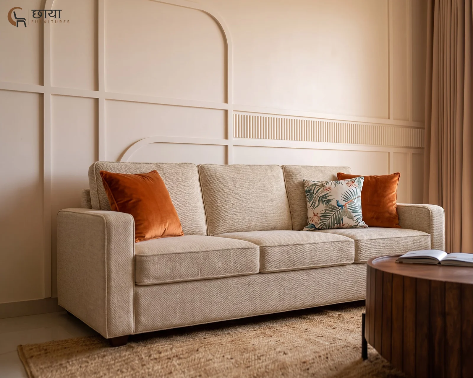 Cairo 3 Seater Fabric Sofa (Cream) — front