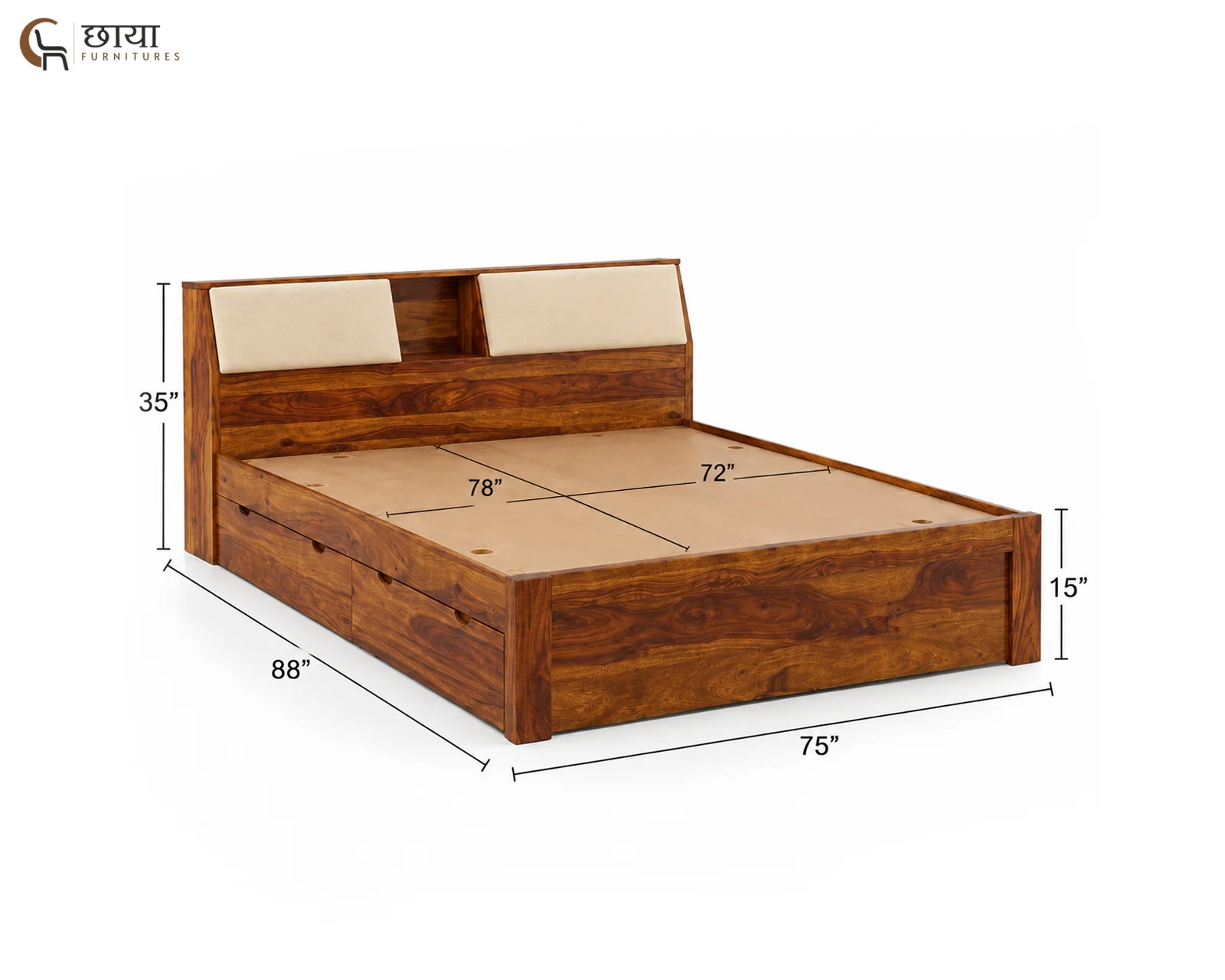 Darbar Sheesham Wood Bed With Drawer Storage (King Size, Honey Finish) — king size 1