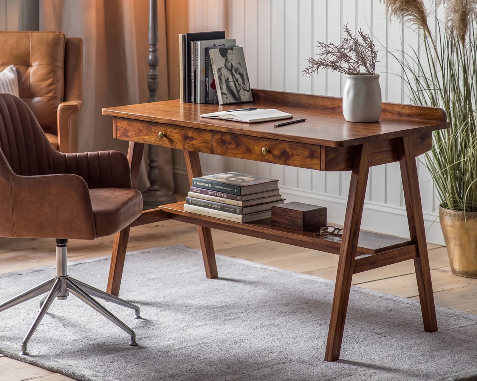 Mira Study Table (Teak Finish) — front