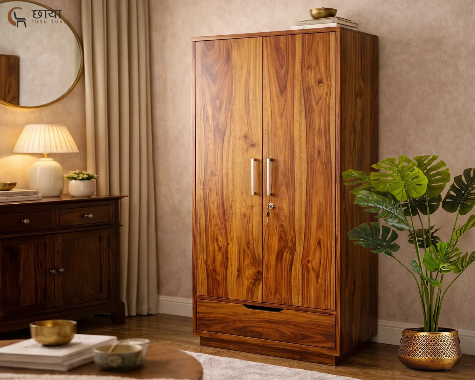 Jimbeam 2 Door Wardrobe (Honey Finish) — front (2)