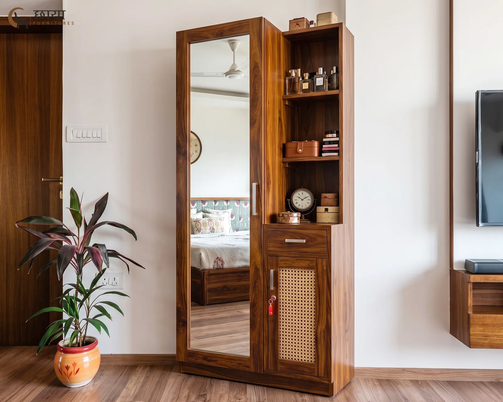 Aranya Sheesham Wood Dressing Table with Mirror (Honey Finish) — 14