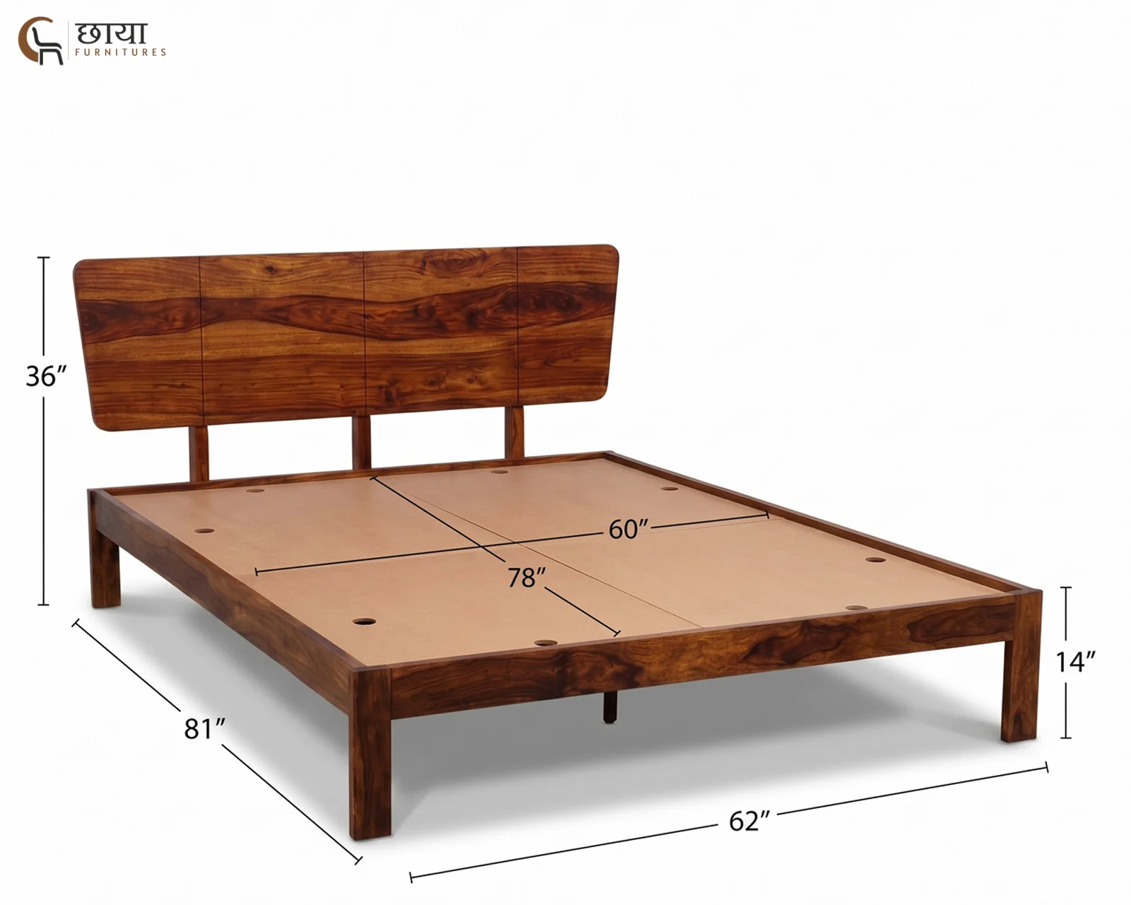 Veer Sheesham Wood Bed Without Storage (Queen Size, Honey Finish) — queen