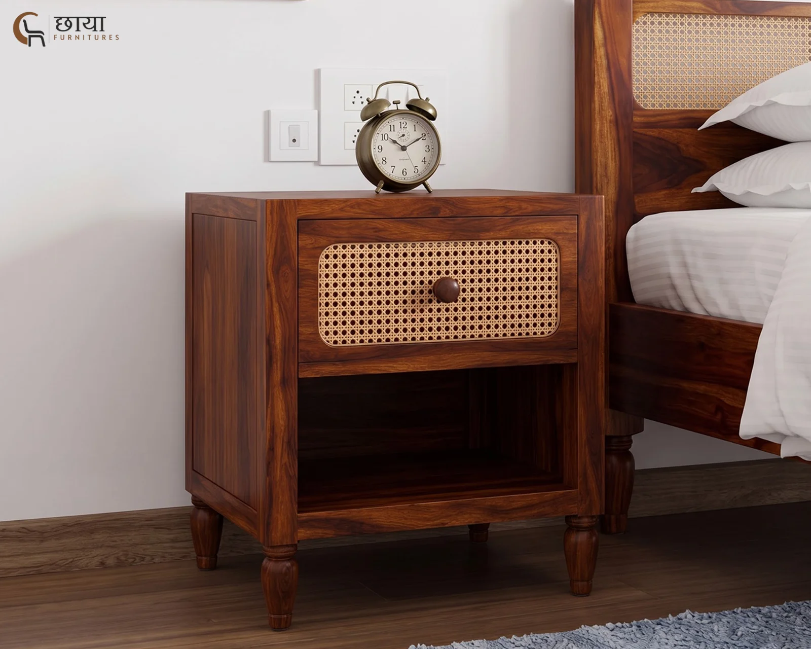 Samrat Bedside Table (Honey Finish) — front (2)