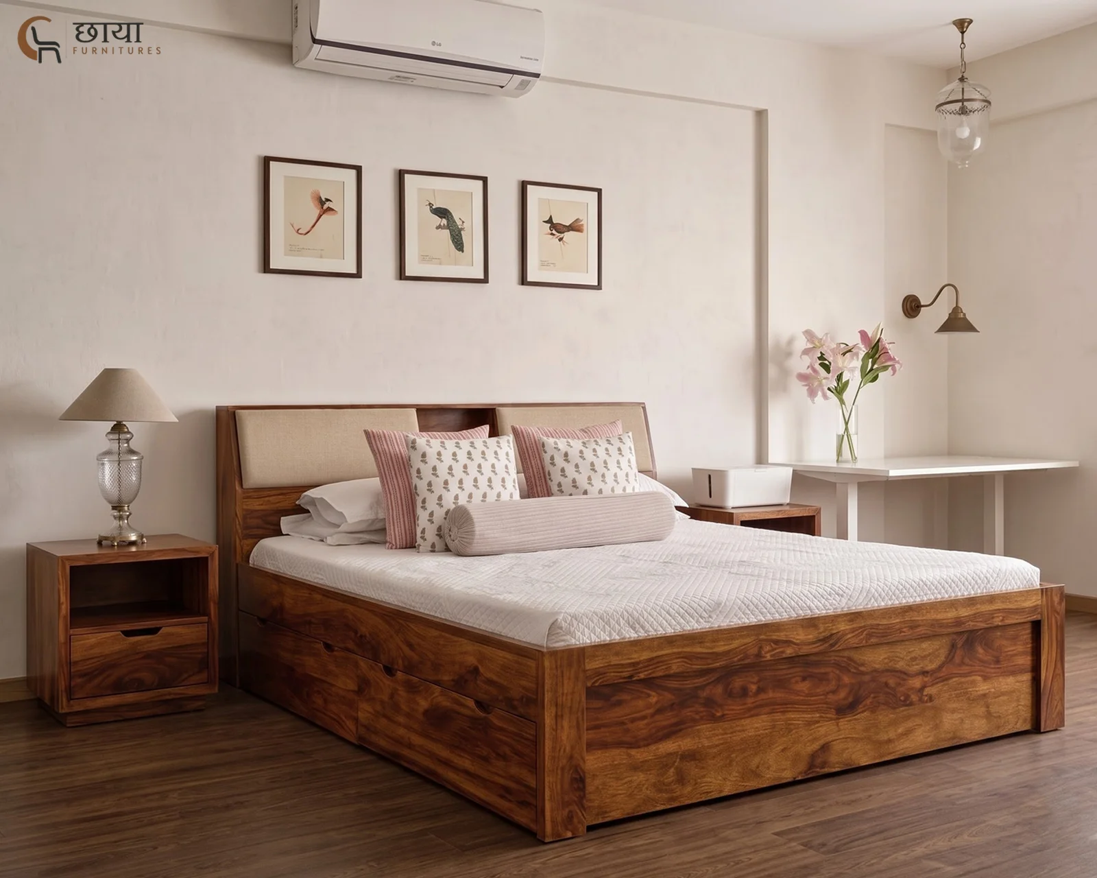 Darbar Sheesham Wood Bed With Drawer Storage (Queen Size, Honey Finish) — 11