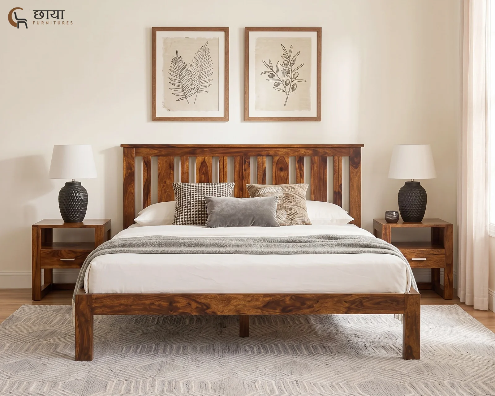Magnus Sheesham Wood Bed Without Storage (Queen Size, Honey Finish) — 14