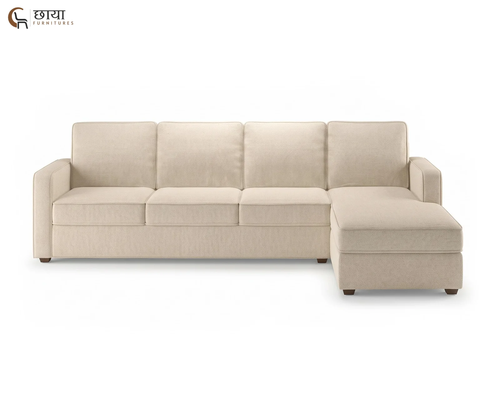 Cairo L Shape Right Aligned Fabric Sofa (Cream) — 3
