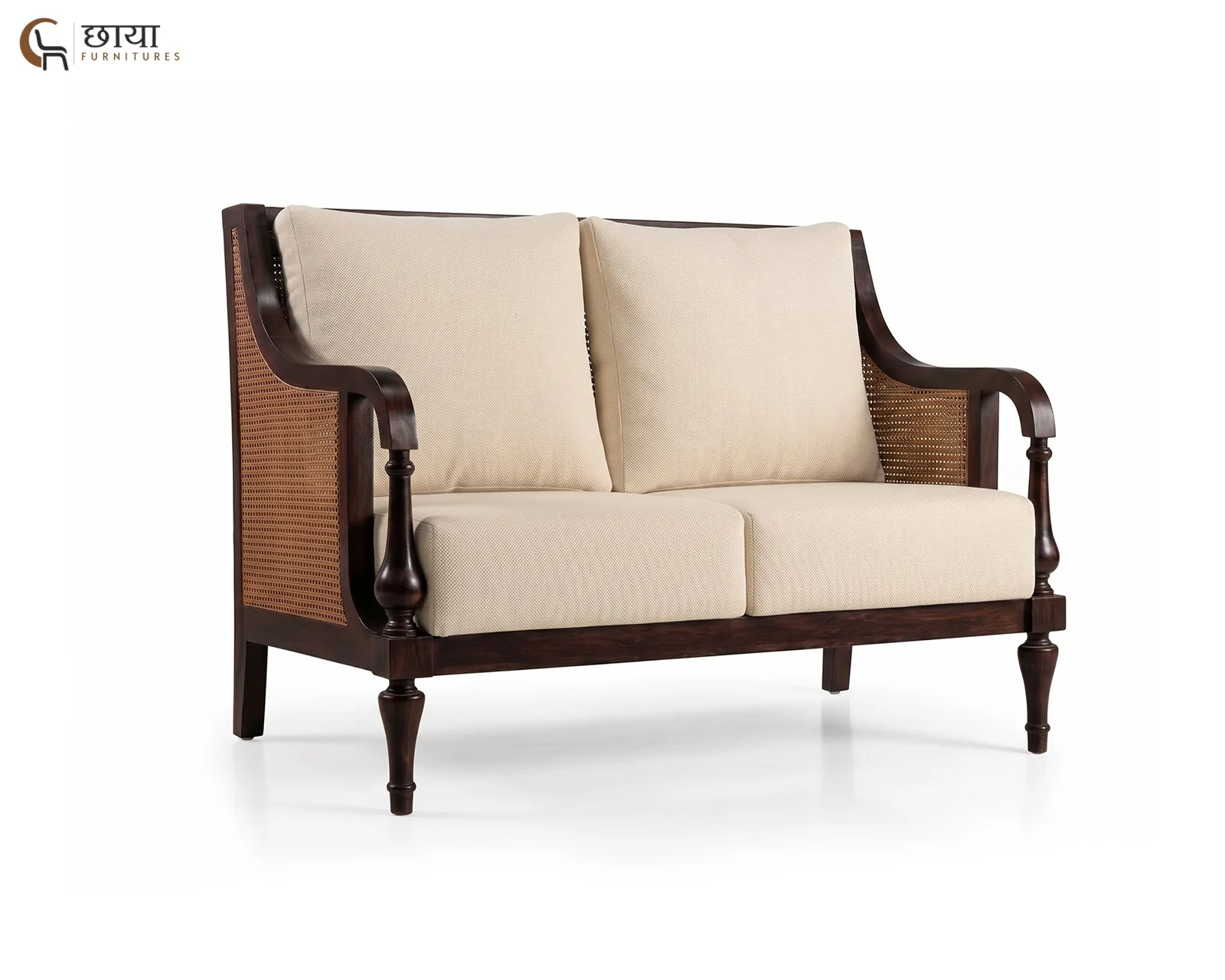 Meher 2 Seater Wooden Sofa (Walnut Finish) — 7