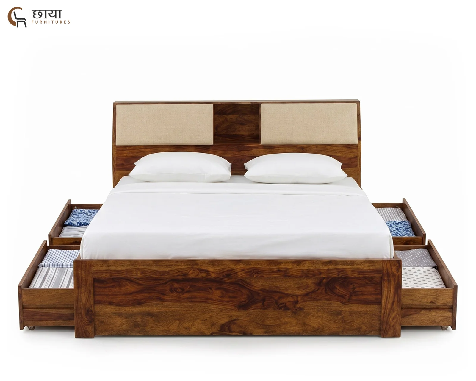 Darbar Sheesham Wood Bed With Drawer Storage (Queen Size, Honey Finish) — 2